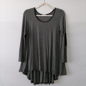 Runway Seven Womens Black White Round Neck Striped Hi Low Flowy Top Size S